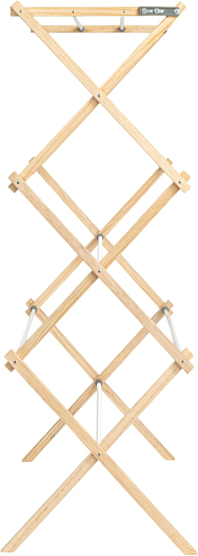 Household Essentials X-Frame Clothes Drying Rack, Stabile Wood Frame with Slanted Feet, Smooth Vinyl Wrapped Rods, 23.8 Feet of Hanging Space, Ready to Assemble, Flat Top, Natural