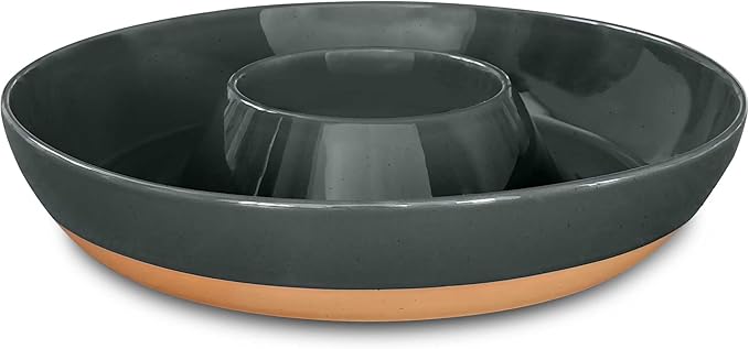 Mora Ceramic Chips and Dip Serving Tray: Large Divided Party Bowl Set for Chips & Salsa, Veggies & Dip, Fruit, Snacks, Entertaining, Hosting, etc. Minimalist Design for the Modern Hostess - White