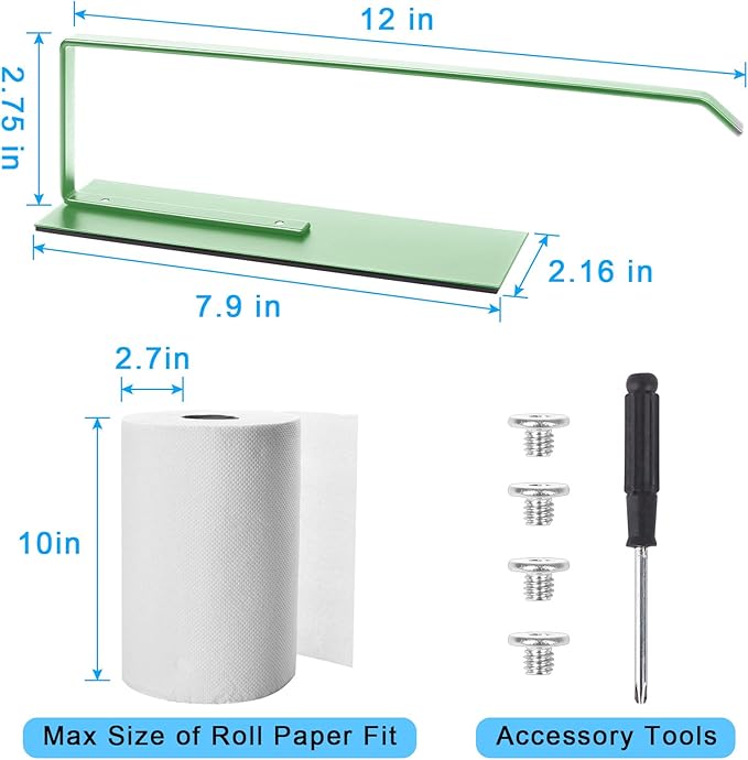Paper Towel Holder, Magnetic Paper Towel Holder for Fridge, Toilet Paper Roll Holder Magnet Towel Rack Wall Mount Fridge Organizer for Paper Towels Rolls Bathroom Pantry RV Kitchen Storage Green