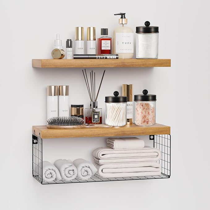 Apothecary Jar Canisters Bathroom Vanity Organizer - Qtip Holder Storage Organizer Countertop -Stainless Steel Lids &Cute Stickers for Qtips,Cotton Swabs,Makeup Sponges,Floss(3 Pack) (ORB)
