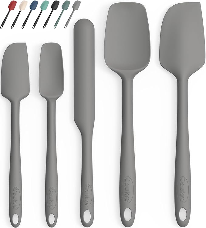 Coukre Silicone Spatula Set of 5,High Temperature Resistant, Food Grade Silicone, Dishwasher Safe, for Baking, Cooking (Pure Colorful A)