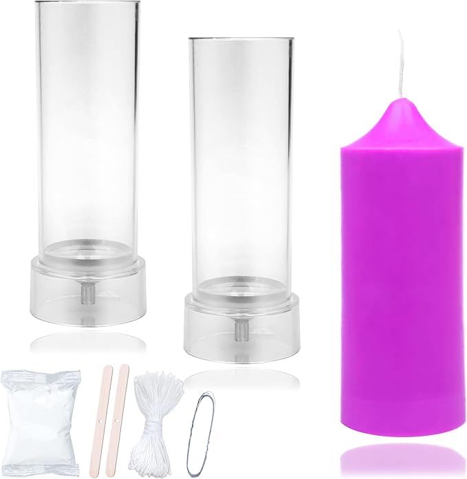 MILIVIXAY 2PCS Pillar Candle Mold -Height: 5.0inch,Diameter:2.0inch-30ft Long Wicks, 2pcs Wick Holders, a Mold Sealer and a Lead Wire Included as a Gift