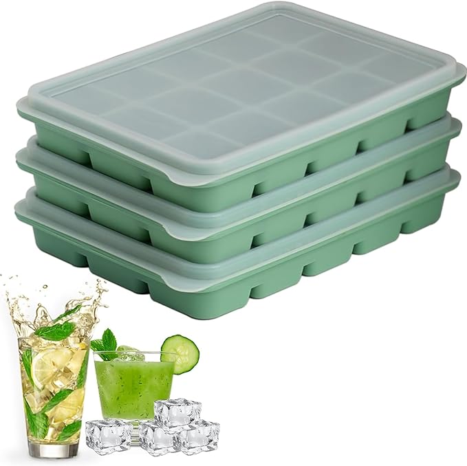 Silicone Ice Cube Trays with Removable Lid, Blue, Set of 3