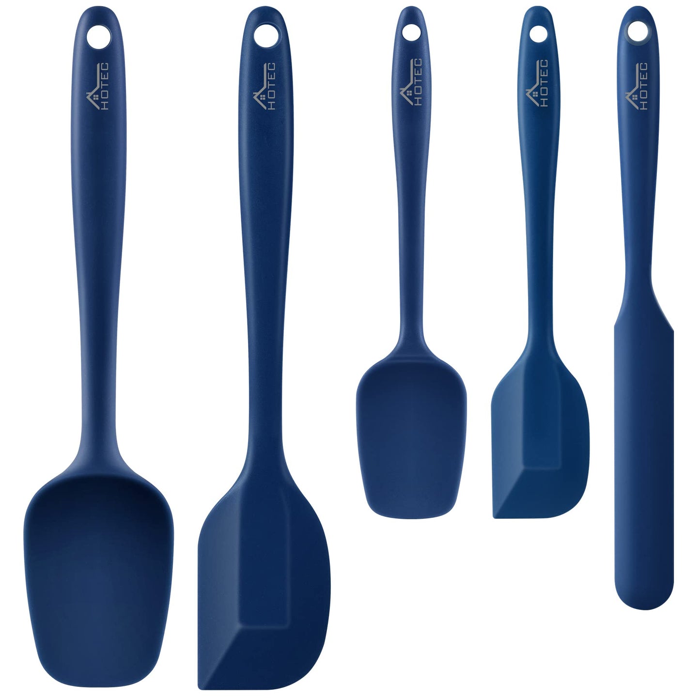 HOTEC 600℉ Heat Resistant BPA-Free Silicone Rubber Spatula Set,Kitchen Cooking Spatulas, Baking, Mixing for Non Stick Cookware, Dishwasher Safe, Set of 5 Aqua Sky