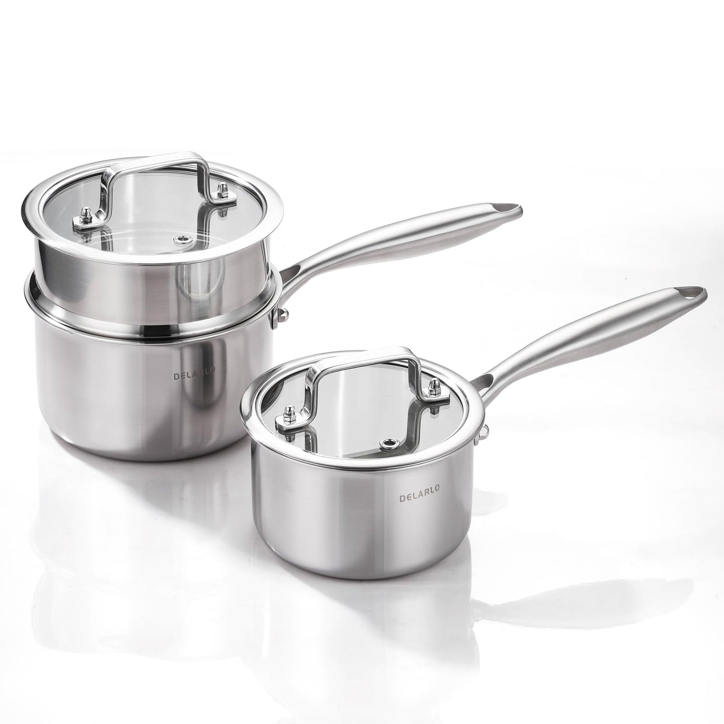 DELARLO Full-body Clad Tri-Ply Stainless Steel 3 Quart Saucepan with Lid