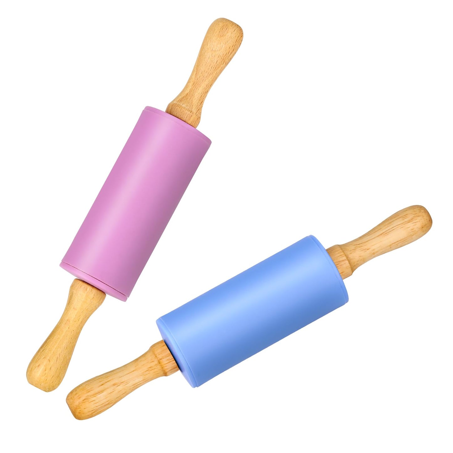 Honglida Mini Silicone Rolling Pin for Kids, Non-stick Surface Wood Handle, 9 Inch 2 Pack