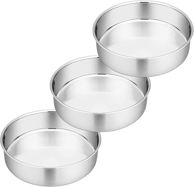 P&P CHEF 8 Inch Round Cake Pan Set of 3, Stainless Steel Baking Cake Pans
