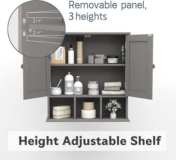 TaoHFE Grey Bathroom Cabinet,Bathroom Wall Cabinet with 2 Door Adjustable Shelves,Over The Toilet Storage Cabinet,Bathroom Cabinet Wall Mounted,Medicine Cabinets for Laundry Room Kitchen