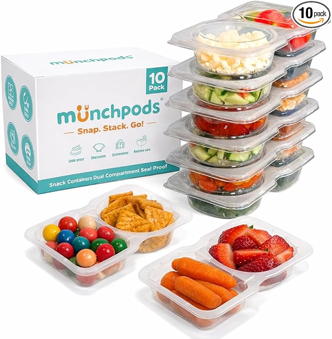 Reusable Snack Containers with Lids 10Pcs, Portion control containers, Snack Pack Containers,2 Double Compartment Snack Containers for Kids On the Go Meals, Camping Condiment Snack Tray Prep