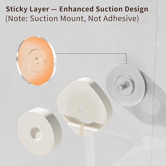 KEGII Shower Caddy Suction Cup with Soap Holder and Hooks, Removable Suction Bathroom Organizer Shelf, No Drilling Shower Organizer, Stainless Steel Shampoo Holder for Bathroom Storage, Cream White