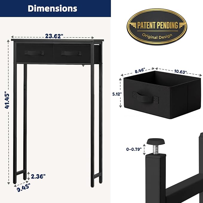 MOHOPE 2-Tier Over The Toilet Storage with 2 Fabric Drawers, Freestanding Above The Toilet Storage Cabinet, Space Saver Metal Over Toilet Bathroom Organizer Shelf for Small Space, Black