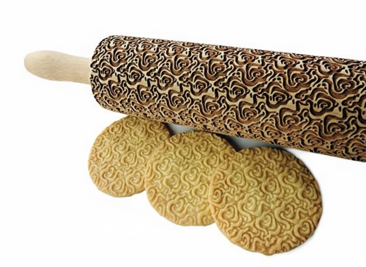 Rolling pin FLOWERS. Wooden embossing rolling pin with Oriental flowers. Embossed cookies. Pottery. Birthday gift. Gift for mother