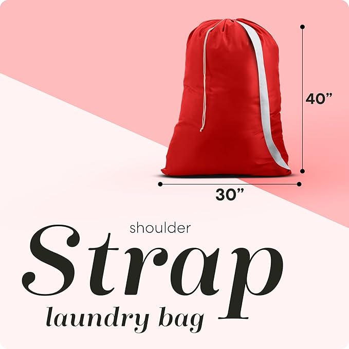 Handy Laundry Bag Shoulder Strap Extra Large - Drawstring Locking Closure, Durable Material, Heavy Duty Stitching, Hands Free Carrying - Perfect College Dorm (Red, 30" x 40")