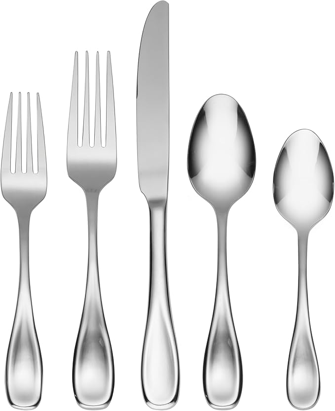 Oneida Brushed Satin Voss 45-Piece Silverware Set for 8, Flatware