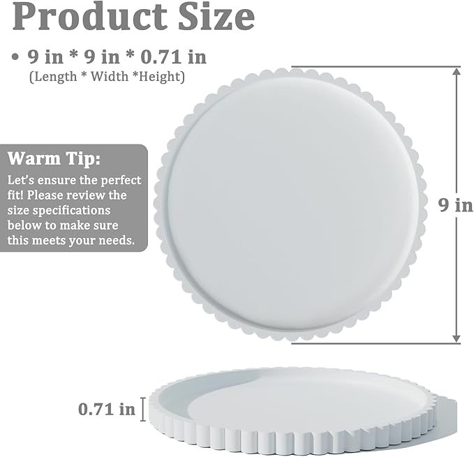 Silicone Bathroom Countertop and Vanity Tray, Round Silicone Bathroom Tray, Modern Bathroom Decor, Coffee Table Decor, Decorative Tray for Candle, Perfume, Plants (White, 9 inch)
