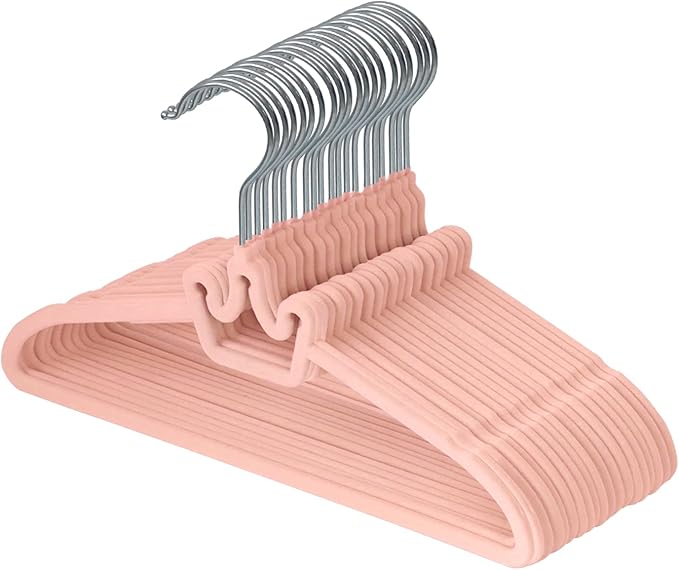 ManGotree Baby Velvet Hangers, Non-Slip Felt Kids Clothes Hanger, 12.6" Cute Crown Hanger for Closet, Space Saving Toddler Hangers for Children's Clothes (20 Pack, Pink)