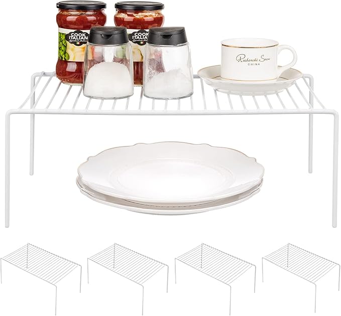 GEDLIRE Kitchen Cabinet Shelf Organizer Set of 5, Large (15.7 x 9.4 inch) Metal Wire Pantry Storage Shelves, Dish Plate Racks for Cabinets, Freezer, Counter, Cupboard Organizers and Storage, White
