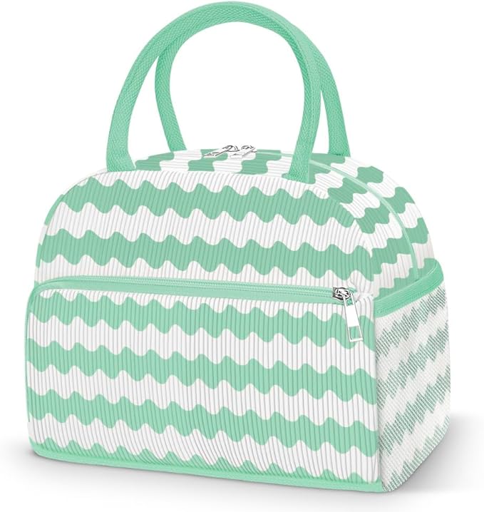 Coobiiya Lunch Bag for Women Men, Cute Lunch Tote Bags Insulated Reusable LunchBox Large Capacity Cooler Bag for Work Travel Picnic Green white