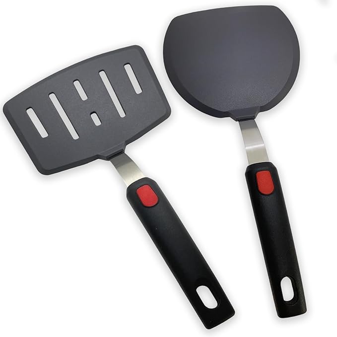 Silicone Spatula Turner Set of 2, Heat Resistant Pancake Spatulas for Nonstick Cookware Pan, Wide Slotted Cooking Spatula for Omelette Egg Fish, Thin Flexible for Kitchen Use, Dishwasher Safe