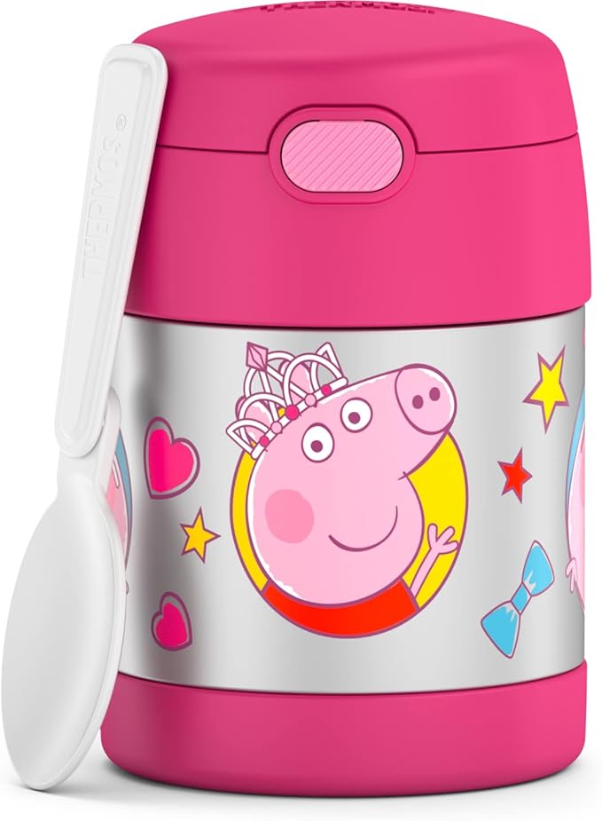 THERMOS FUNTAINER Insulated Food Jar, 10 Ounce, Kid Friendly Food Jar with Foldable Spoon, Peppa Pig