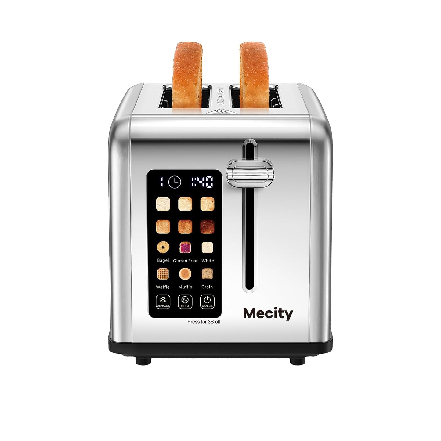 Mecity 2 Slice Touch Screen Toaster, 1.5" Wide Slot, Stainless Steel Smart Toaster for Bagels, Muffins, Waffles, Gluten-Free Breads, Defrost, Reheat, Timer, 120V 825W, Ice Blue