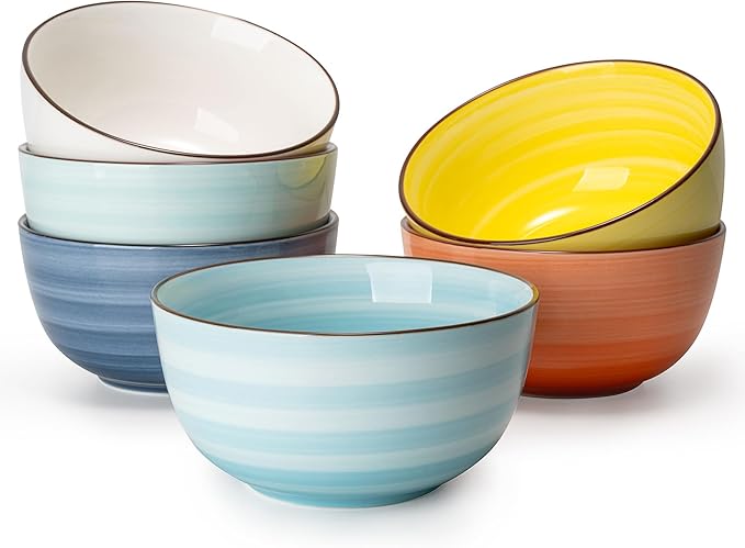 Sweese 20 Oz Porcelain Cereal Bowls - Multicolor Set of 6, Dishwasher Safe, for Soup, Salad, Rice, Kitchen Decor