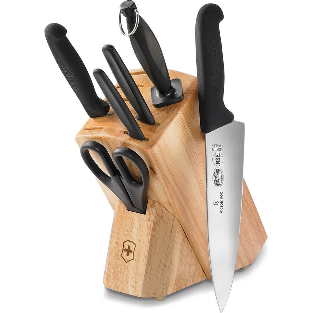 Victorinox Swiss Classic Knife Block - Kitchen Knife Set with Block for Home Essentials - Includes Chef's Knife, Santoku Knife & More - Black Handles, 15-Piece Set