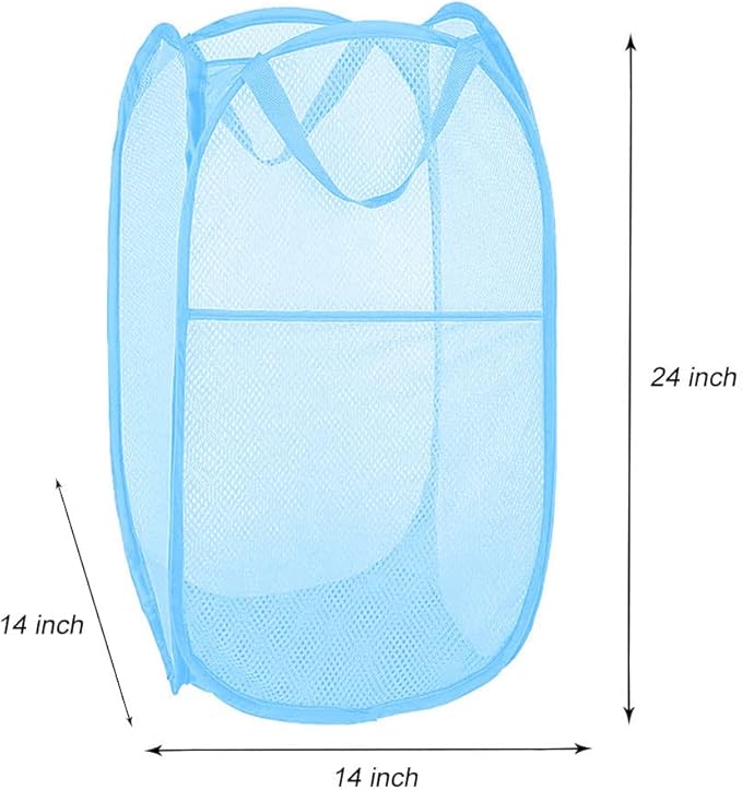 Larpur Pack of 2 Pop up Laundry Hampers, Collapsible Laundry Baskets, Portable Mesh Clothes Hampers for Home Room, College Dorm, Apartment, Foldable Hamper with Carry Handles, Sky Blue