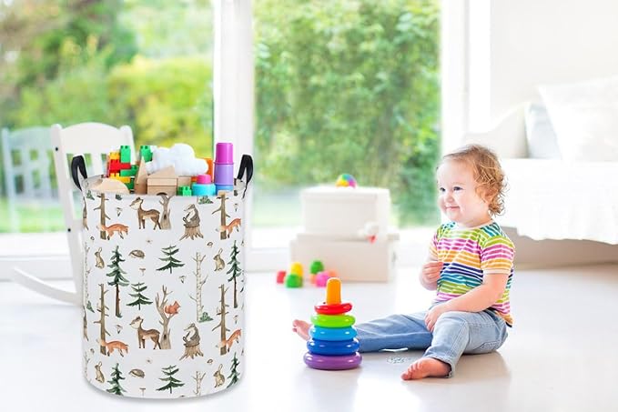 Kids Laundry Hamper,Animal Laundry Basket Collapsible Woodland Storage Baskets for Home Decor,Office,Home Organizer,(Woodland animal