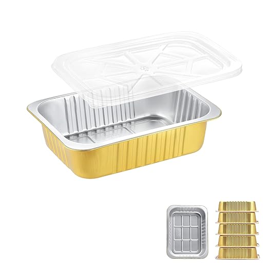 MESTAEK 118oz Aluminum Foil Pans with Lids & Handles, 5 Pack