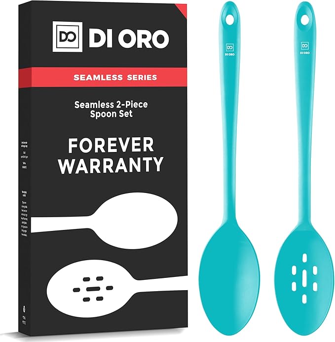 DI ORO Silicone Cooking Spoons - Solid & Slotted Set, 2-Pc Black
