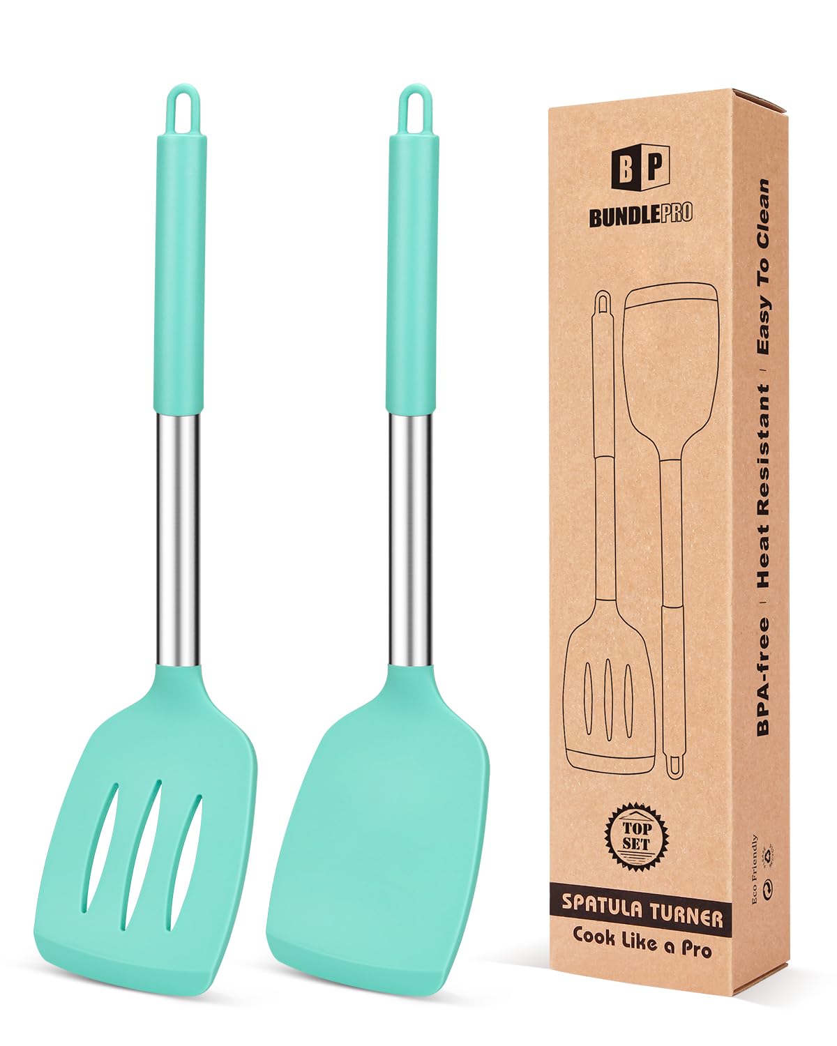 Pack of 2 Silicone Solid Turner, Non Stick Slotted Kitchen Spatulas, High Heat Resistant BPA Free Cooking Utensils, Ideal Cookware for Fish, Eggs, Pancakes(Gray)
