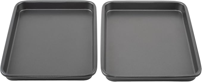 GoodCook Set of 2 Nonstick Steel 9" x 6" Toaster Oven Mini Baking Sheets with Racks, Gray