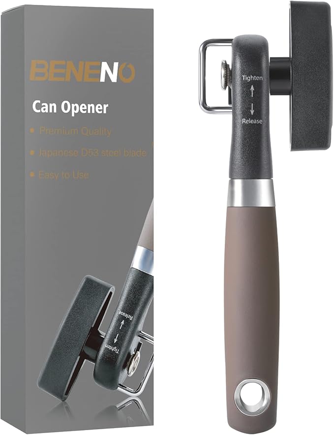 Beneno Can Opener, Manual Side Safe Cut Can Opener Smooth Edge, Black