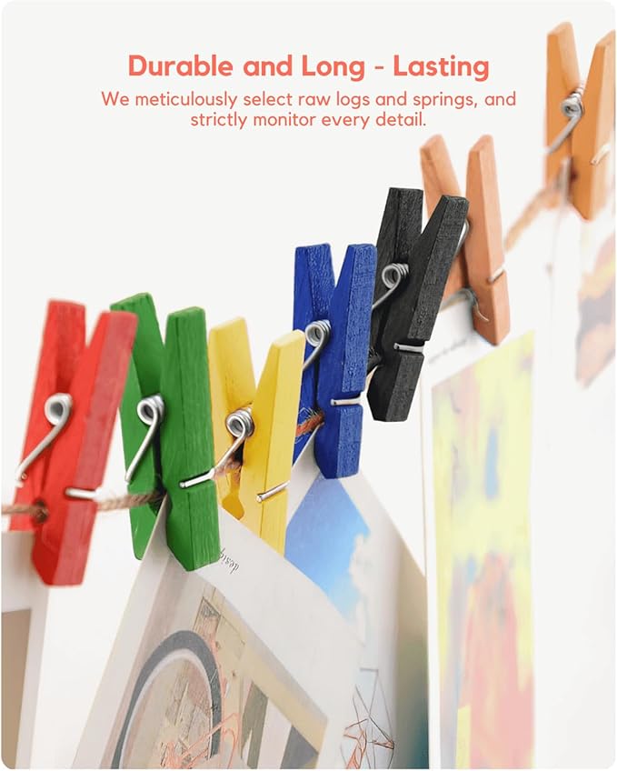 Mini Clothes Pins Wooden Colored Clothespins for Photo Baby Shower 1.4 Inch 50 PCS, Tiny Colorful Clips Small Rainbow Close Pin for Classroom Crafts Project Decorations Hanging Pegs