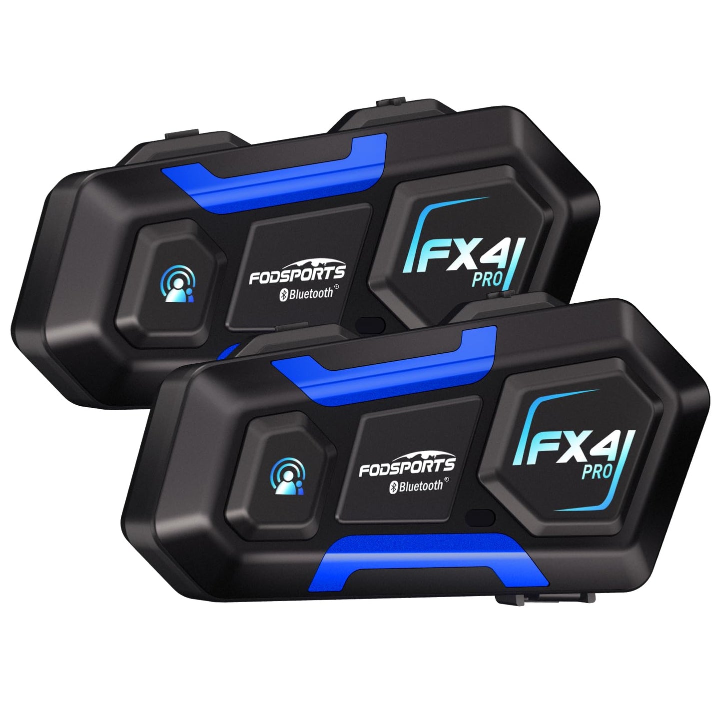 Fodsports Motorcycle Bluetooth Intercom FX4 Pro 1200m Helmet Intercom, 4 Riders Motorcycle Bluetooth Headset, Helmet Communication System FM/Hard &Soft Mic/2Pack