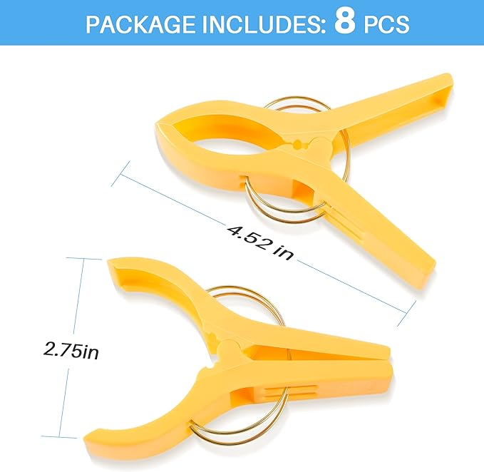 JABINCO Beach Towel Clips Chair Clips Towel Holder,Plastic Clothes Pegs Hanging Clip Clamps, Yellow,Blue,Green,red (Pack of 8)