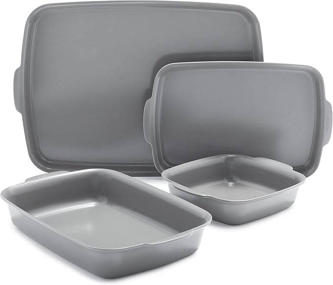 GreenPan Premiere Ovenware Healthy Ceramic Nonstick 4 Piece Bakeware Set, PFAS-Free, Rectangular, Square, Quarter, Half Sheet Baking Pans, Warp-Free, Oven & Broiler Safe 600F, Dishwasher Safe, Taupe