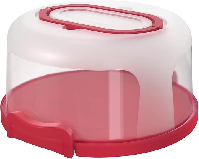 Top Shelf Elements Round Cake Carrier Two Sided Cake Holder Serves as Five Section Serving Tray, Portable Cake Stand Fits 10 inch Cake, Cake Box Comes With Handle, Cake Container Holds Pies (Aqua)