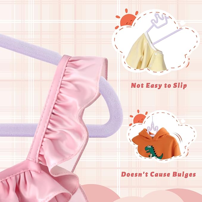 ManGotree Baby Velvet Hangers, Non-Slip Felt Kids Clothes Hanger, 12.6" Cute Crown Hanger for Closet, Space Saving Toddler Hangers for Children's Clothes (20 Pack, Purple)