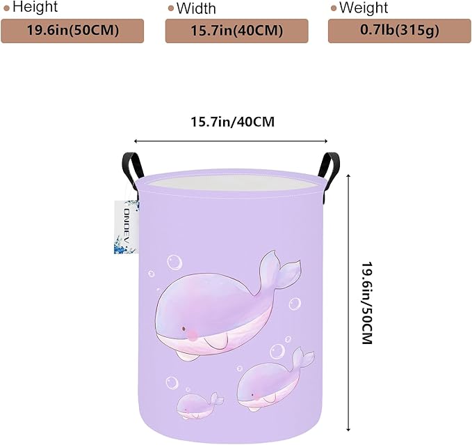 Round Foldable Girls' Storage Basket Kids Laundry Hamper Purple Gift Basket Suitable For Home Decoration and Toy Storage(Purple Whale)