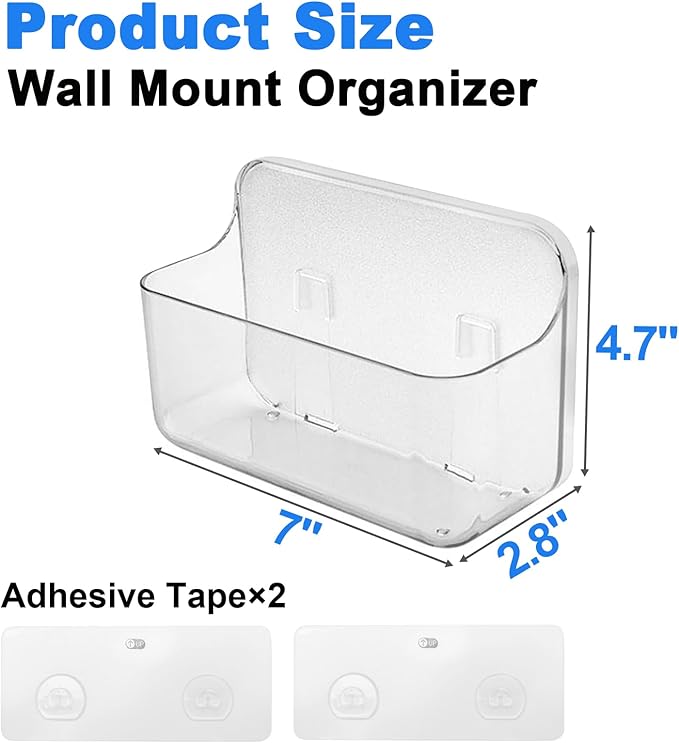 Diesisa Acrylic Wall Mount Organizer, Self Adhesive Organizer for Wall, Cabinet Door Organizer, with Self Adhesive Tape, for Bathroom, Pantry, Kitchen, Laundry, Utility Room, Inside of Cabinet Door