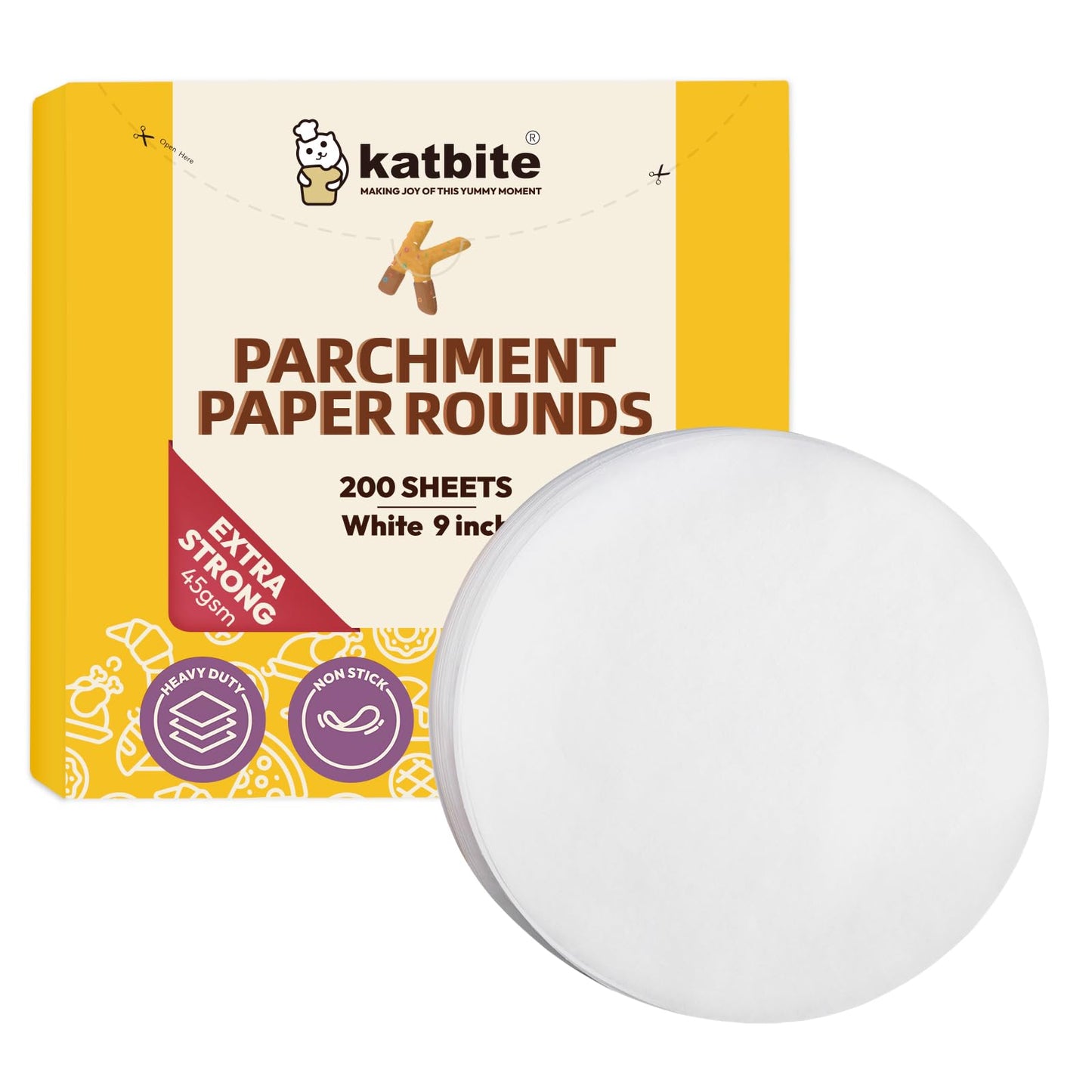 Katbite Unbleached Parchment Paper Rounds, Heavy Duty, White, 8 Inch 400Pcs