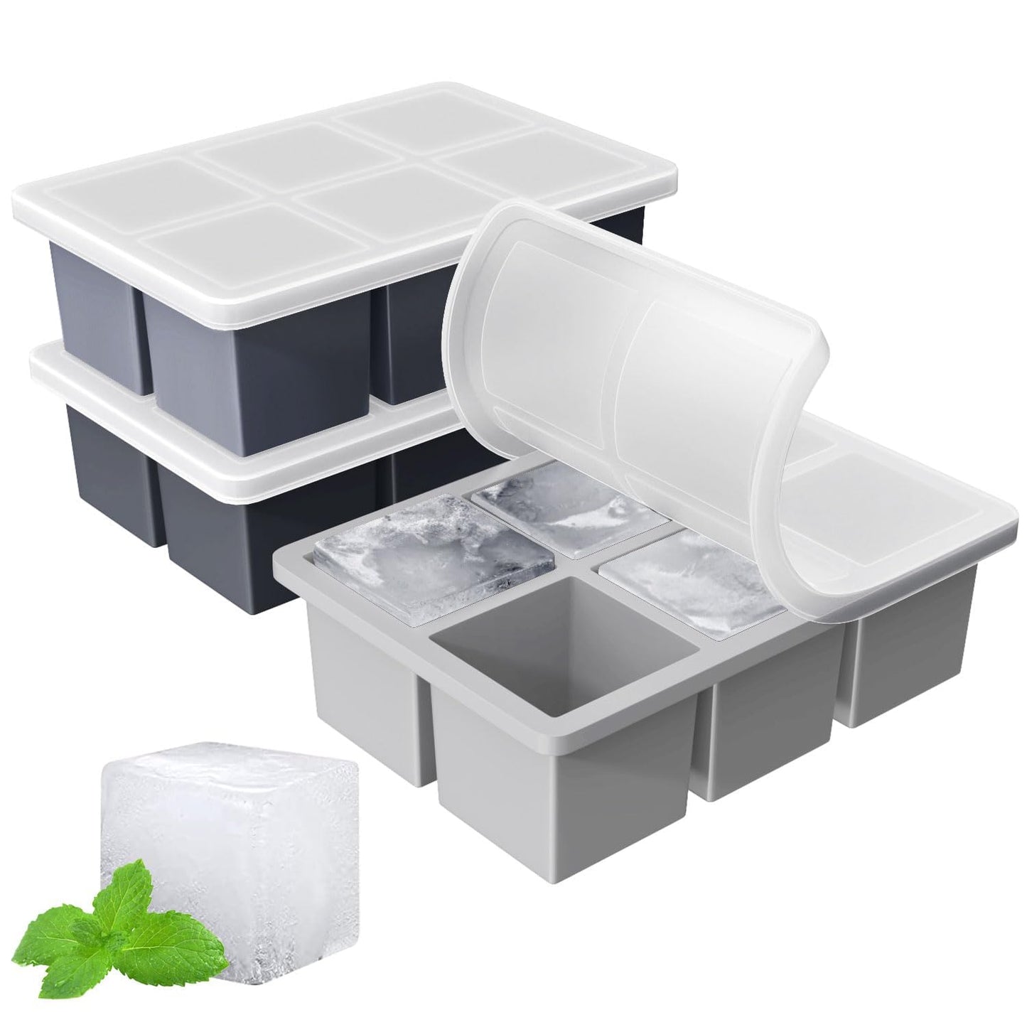 Large Ice Cube Tray for Whiskey: FDDBI Silicone Ice Cube Trays with Lid - 2Pack Big Square Old Fashioned Ice Cube Maker for Cocktail - 2inch Huge Cubed Ice Trays for Whisky