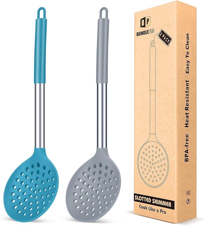 BUNDLEPRO Kitchen Ladle Strainer, 2 Pack, Black-Khaki