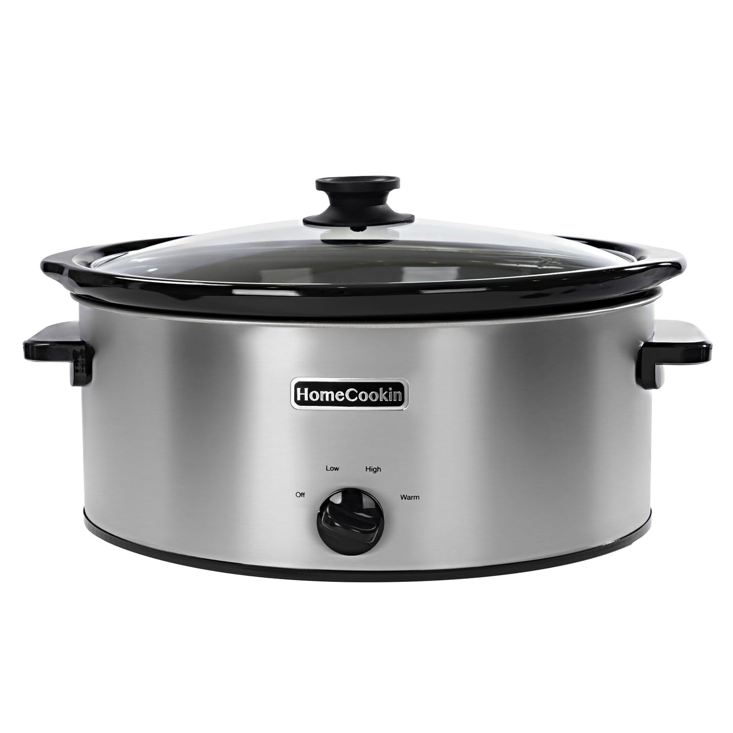 HOMECOOKIN 7 Quart Slow Cooker Oval Manual Pot Food Warmer with 3 Cooking Settings, Black Stainless Steel