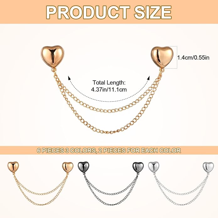 6pcs Magnetic Clothing Clips with Chain, Multi-Function Magnet Button Pins Hijab Cuff Clips for Fixing Hem of Clothes Long Pants Legs Sleeves of Shirts
