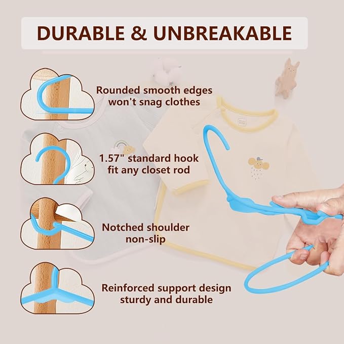 Baby Hangers for Closet 50 Pack Blue Plastic Kids Children's Clothes Hangers Non-Slip (Blue, 50)