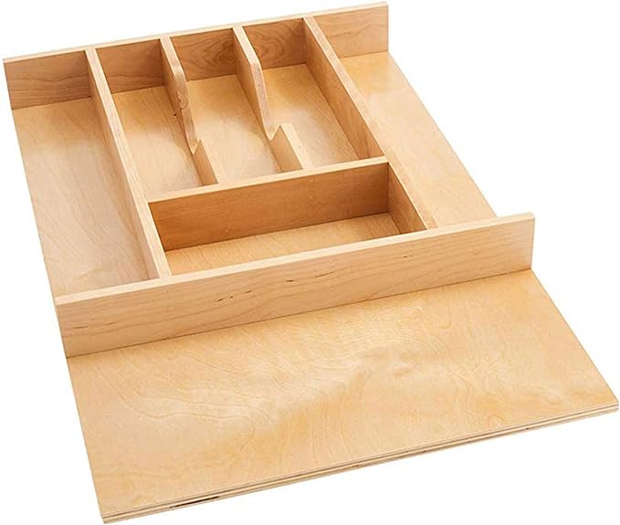 Rev-A-Shelf Trim-to-Fit Silverware Drawer Organizer for Kitchen Utensil Cutlery Cabinet Storage, Natural Maple Wood 9 Compartment Tray Insert, 4WCT-3