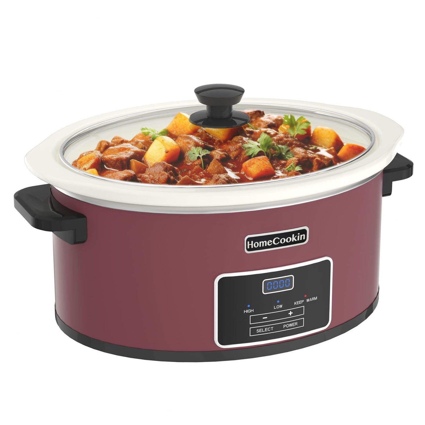 HOMECOOKIN 7 Quart Slow Cooker Oval Manual Pot Food Warmer with 3 Cooking Settings, Black Stainless Steel